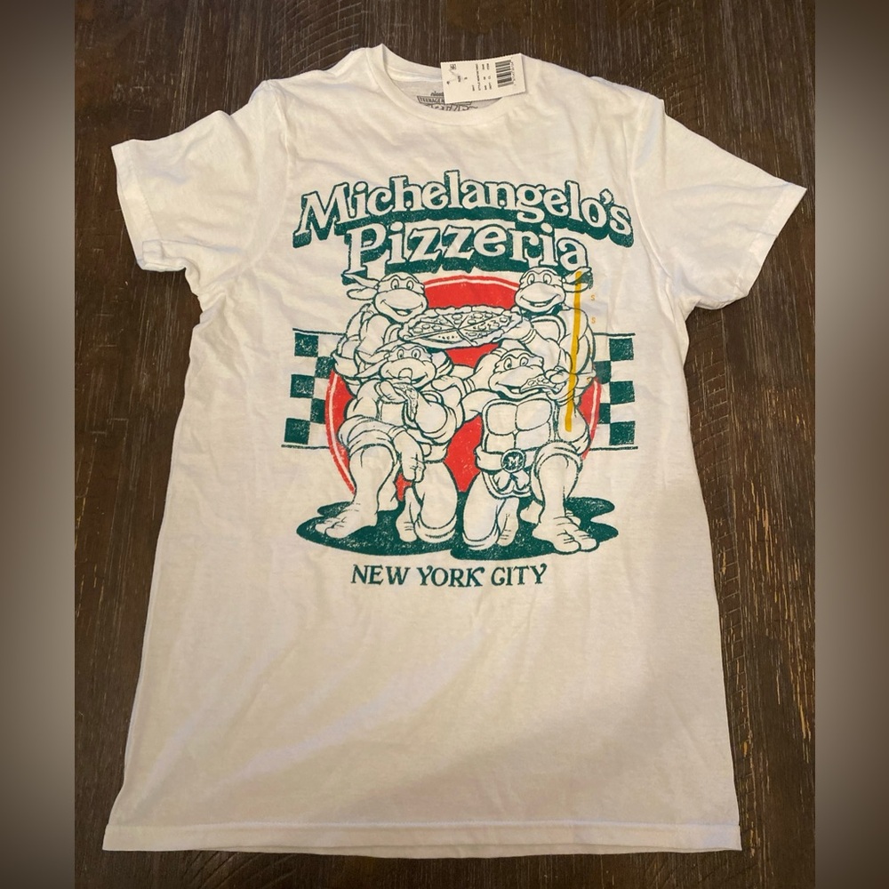 Nickelodeon Teenage Mutant Ninja Turtles White T-Shirt Size Small Pizzeria NYC